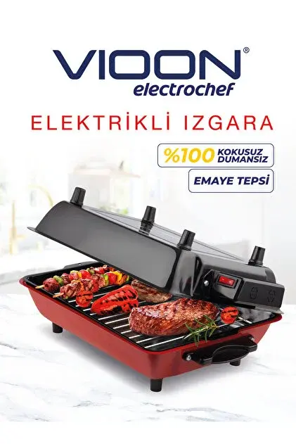 Vioon Pazaraza Elektrikli Izgara Barbekü Mangal Kebapçı Balıkçı Emaye Gövdeli Büyük Boy 40x30 Cm