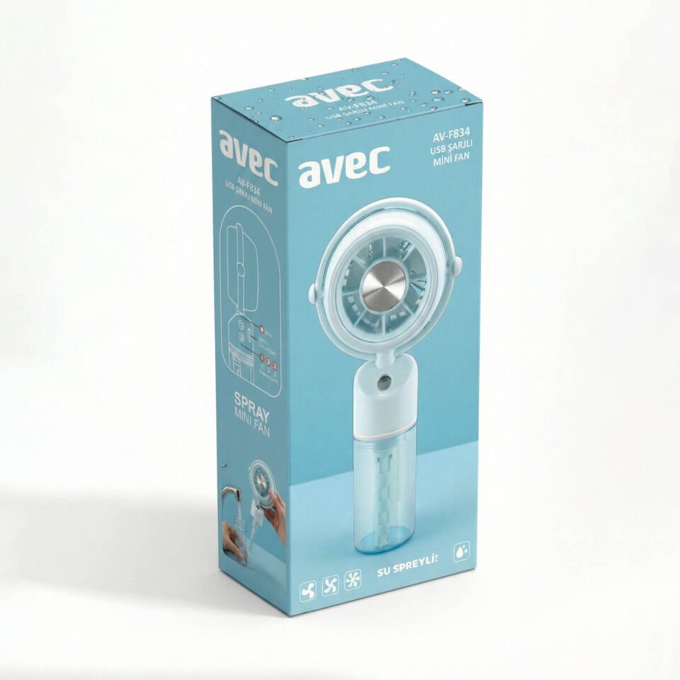 Avec AV-F834 Su Spreyli ve Oynar Başlıklı USB Şarjlı Mini Fan