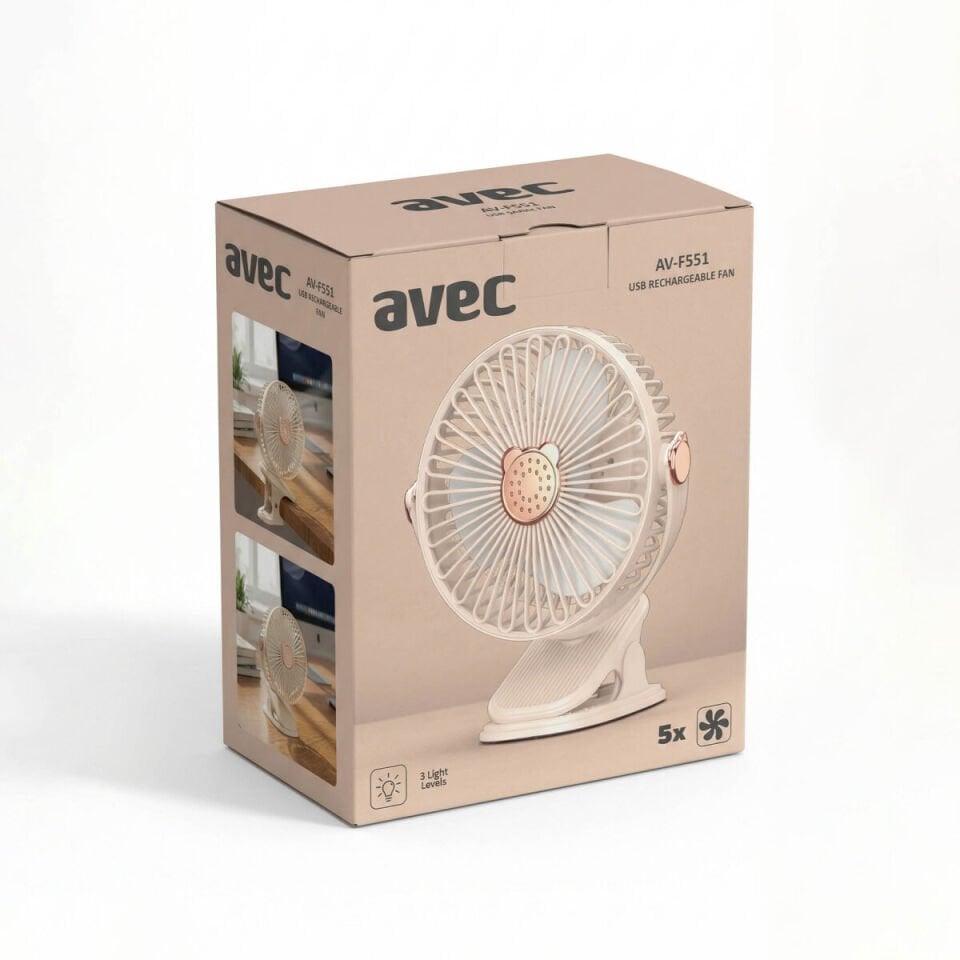 Avec AV-F551 Işıklı ve Klipsli USB Şarjlı Fan