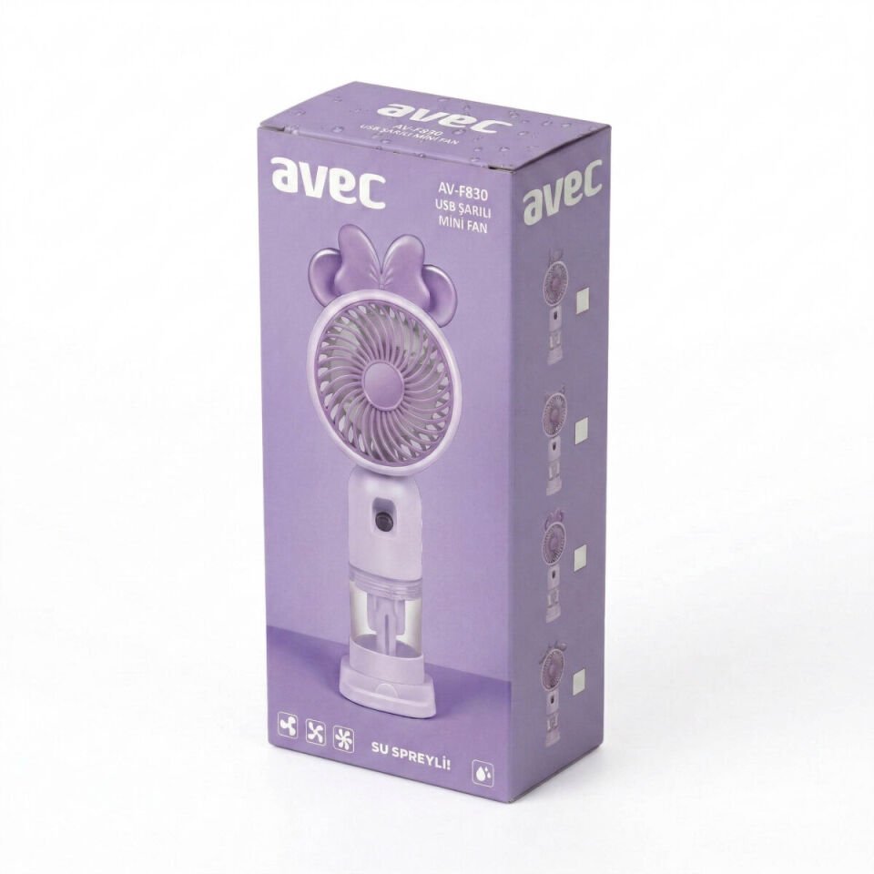 Avec AV-F830 Su Spreyli ve Figürlü USB Şarjlı Mini Fan