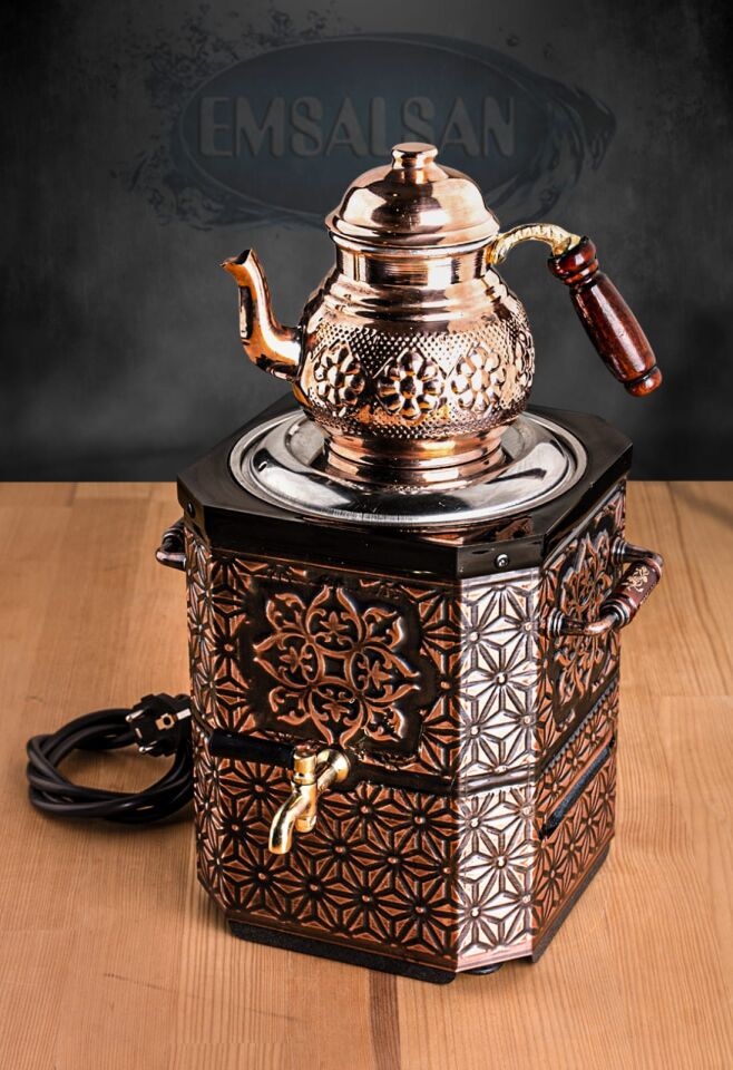 ELEKTRİKLİ NOSTALJİK ÇAY SEMAVERİ-BAKIR ÇAY SEMAVERİ +DEMLİK HEDİYE