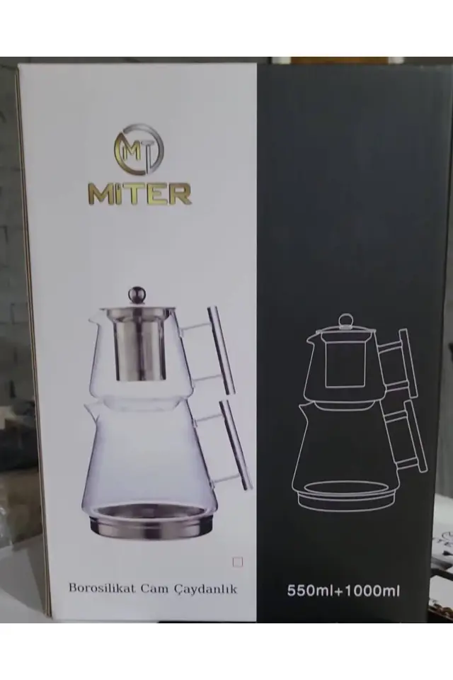 Miter Yanmaz Broktsit Cam Çaydanlık 1000ml+550ml