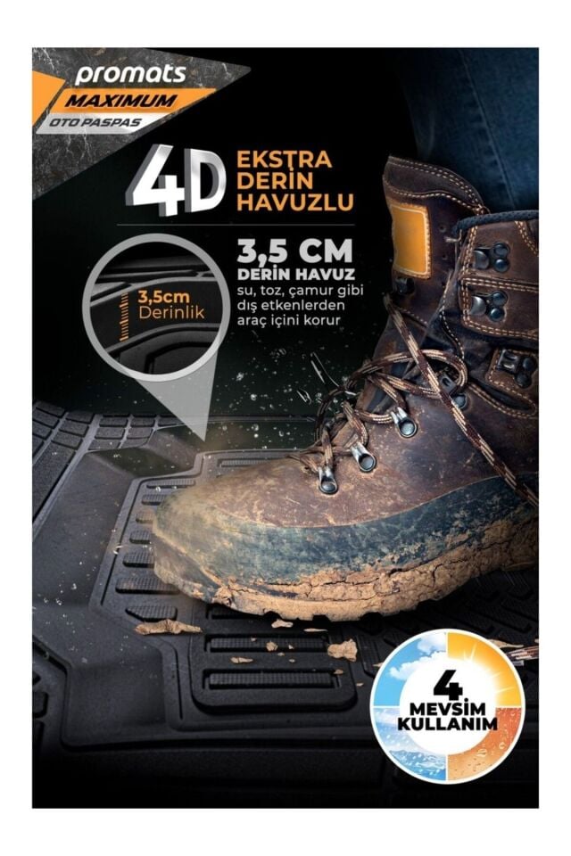 Maximum Her Araca Uyumlu 4D Havuzlu Oto Paspas