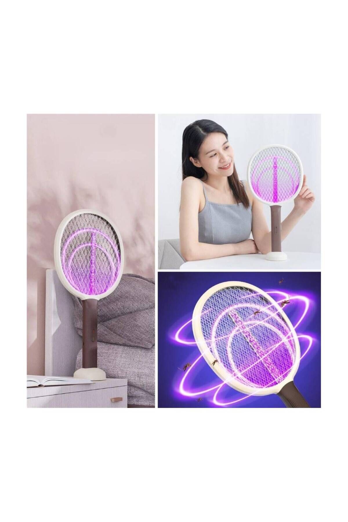 BUFFER® Şarjlı Sinek Öldürücü Masaüstü Standlı,Mor Işık 43cm Sinek Kovucu Raket