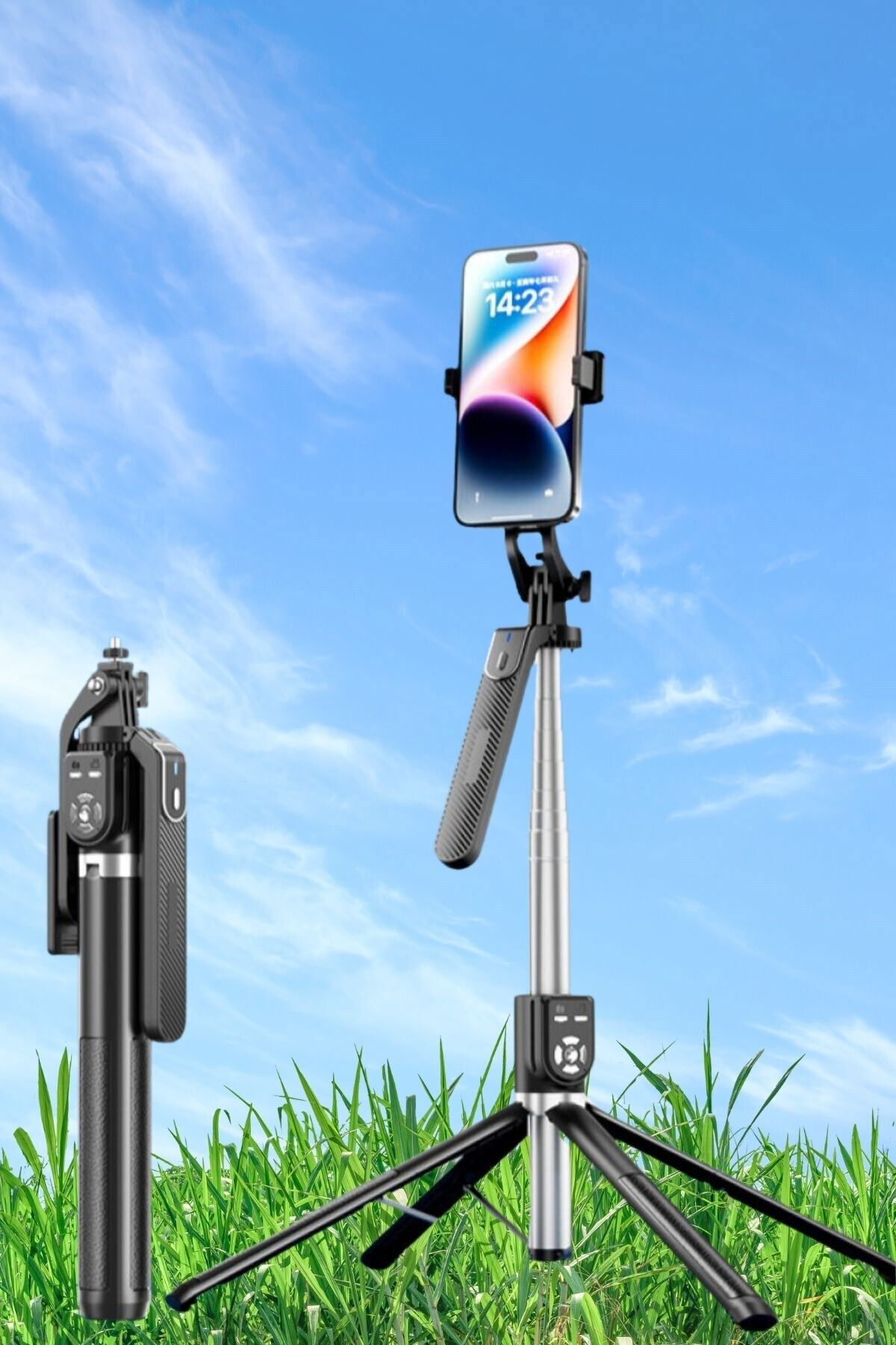® Kumandalı 360 Derece Dönebilen Cep Telefonu ve Kamera Tripodu  2.2m Uzayabilen Selfie Çubuğu