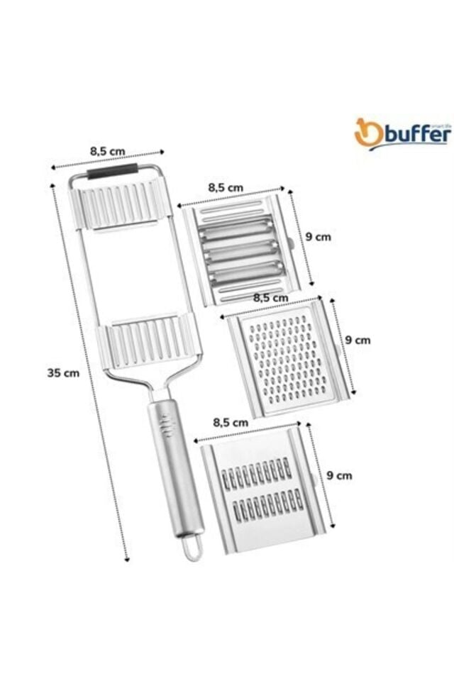 BUFFER® Ayarlanabilir 3 Farklı Başlıklı Tutmalı Sebze Dilimleyici Peynir Rendeleyici Aparat