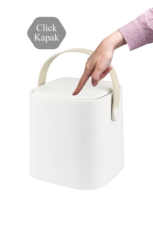 Click Kapaklı Kulplu Mutfak Çöp Kovası - Tezgah Üstü Sihirli Iç Kovalı Çöp Kovası 4 Lt - Beyaz