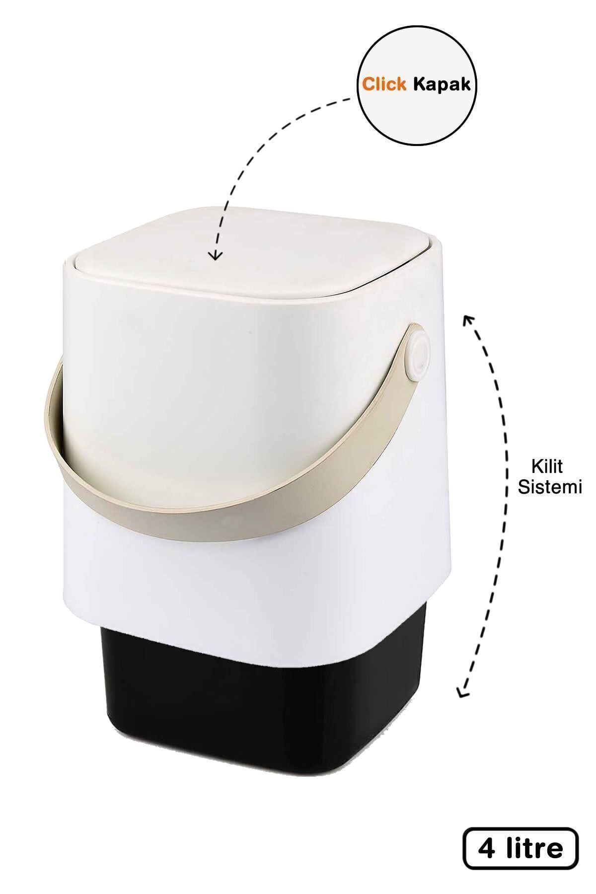 Sihirli Çöp Kovası | Tutma Saplı Sihirli Iç Kovalı Tezgah Üst Mutfak Çöp Kovası 4 Lt - Beyaz