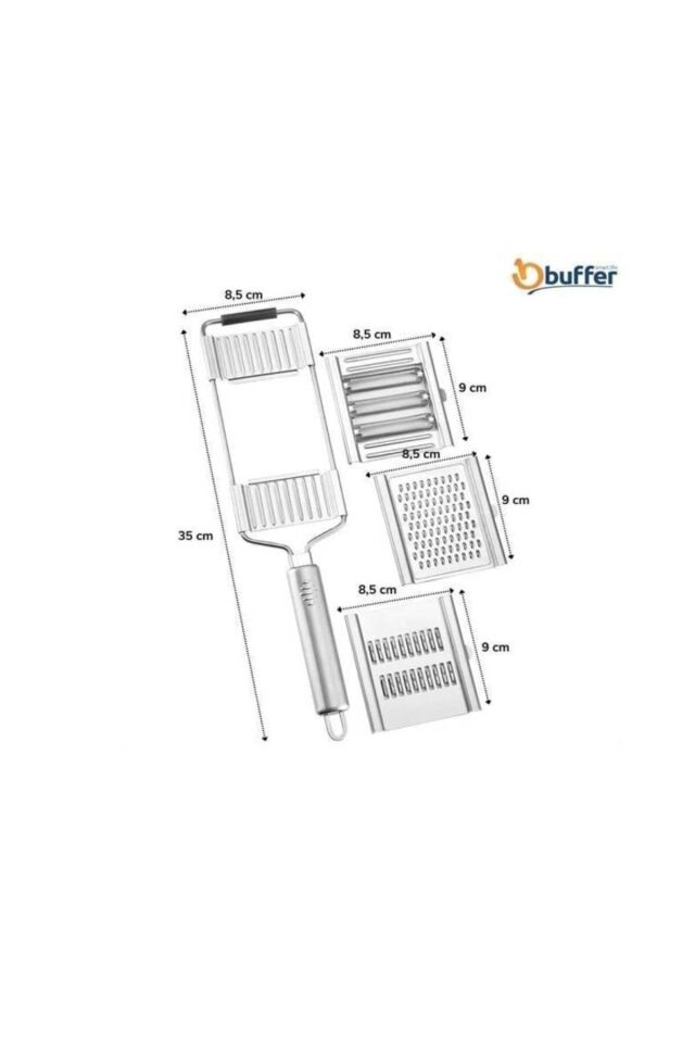 Buffer® Ayarlanabilir 3 Farklı Başlıklı Tutmalı Sebze Dilimleyici Peynir Rendeleyici Aparat