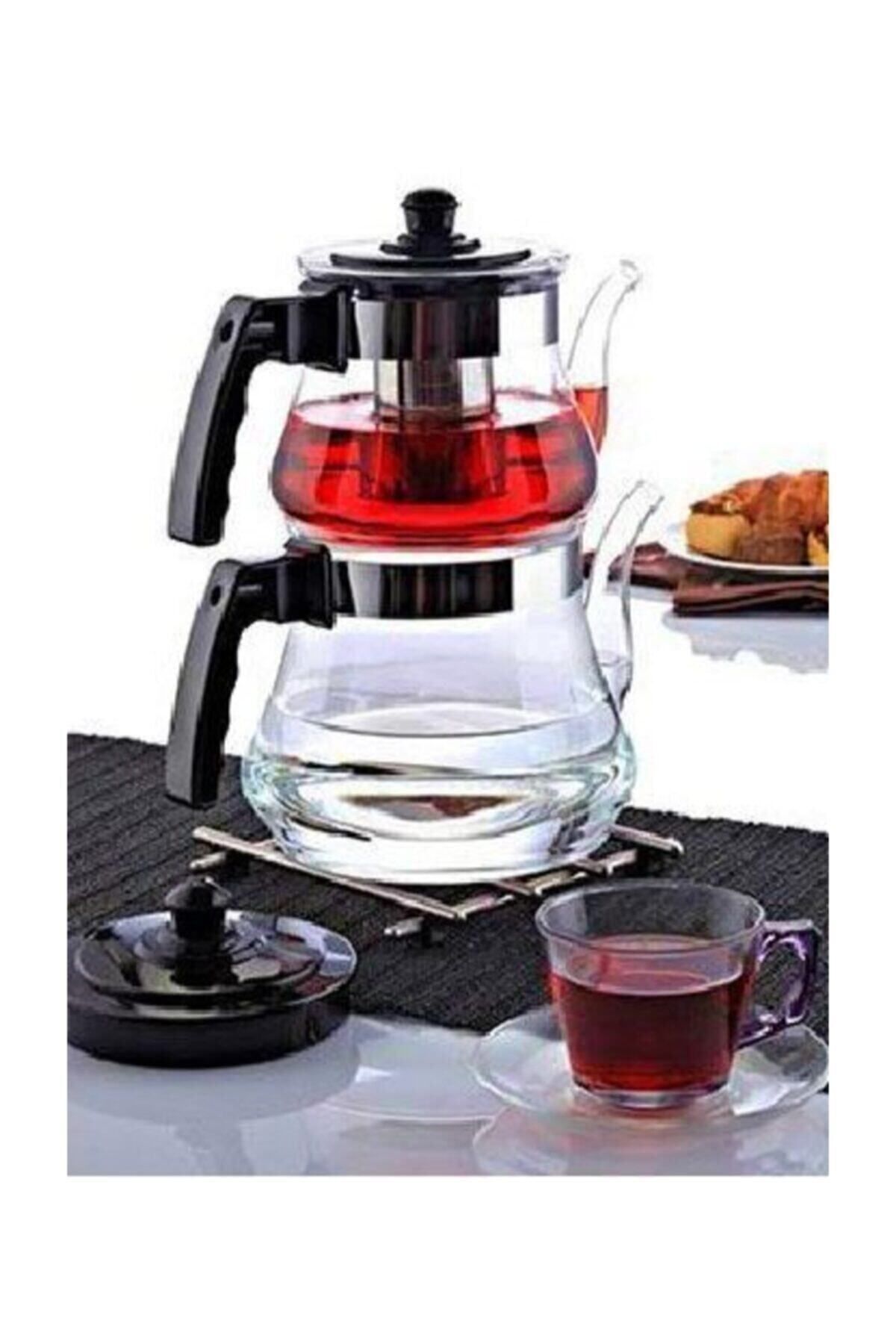 Ateşe Dayanıklı Brosilkat Süzgeçli Cam Çaydanlık