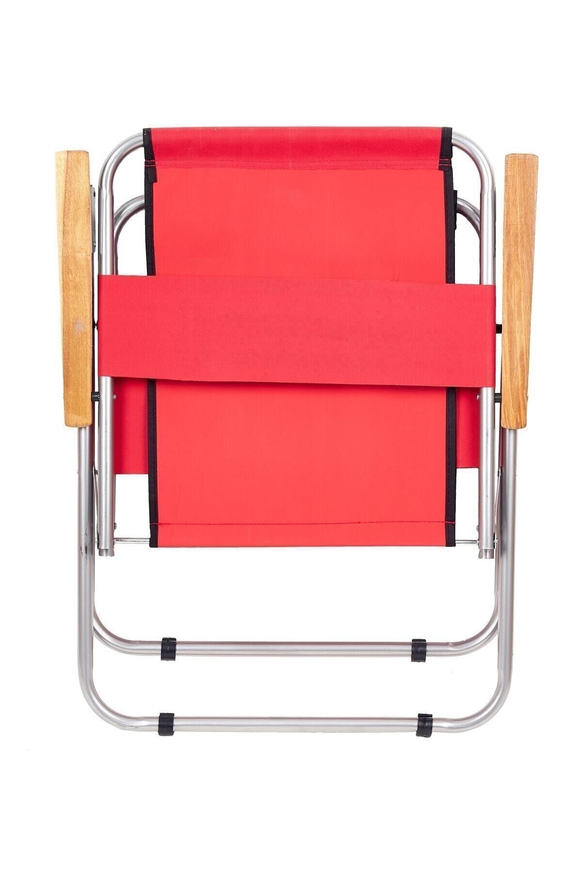 Up Dossa Katlanabilir Ağaç Kollu Kamp Bahçe Ve Piknik Sandelyesi Kırmızı