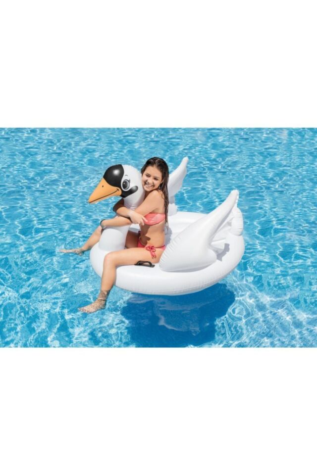 Beyaz Kuğu Binici Tutmaçlı Ada Havuz Deniz Yatağı 130x102x99cm-57557