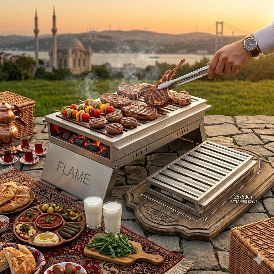 FLARTE KATLANIR MANGAL YAĞ OLUKLU PASLANMAZ 25X50CM