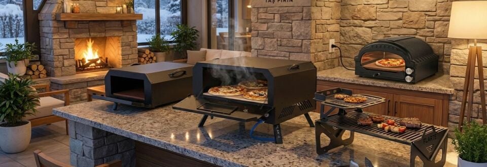 Flarte Ocak Üstü Taş Fırın Camlı Pro Model