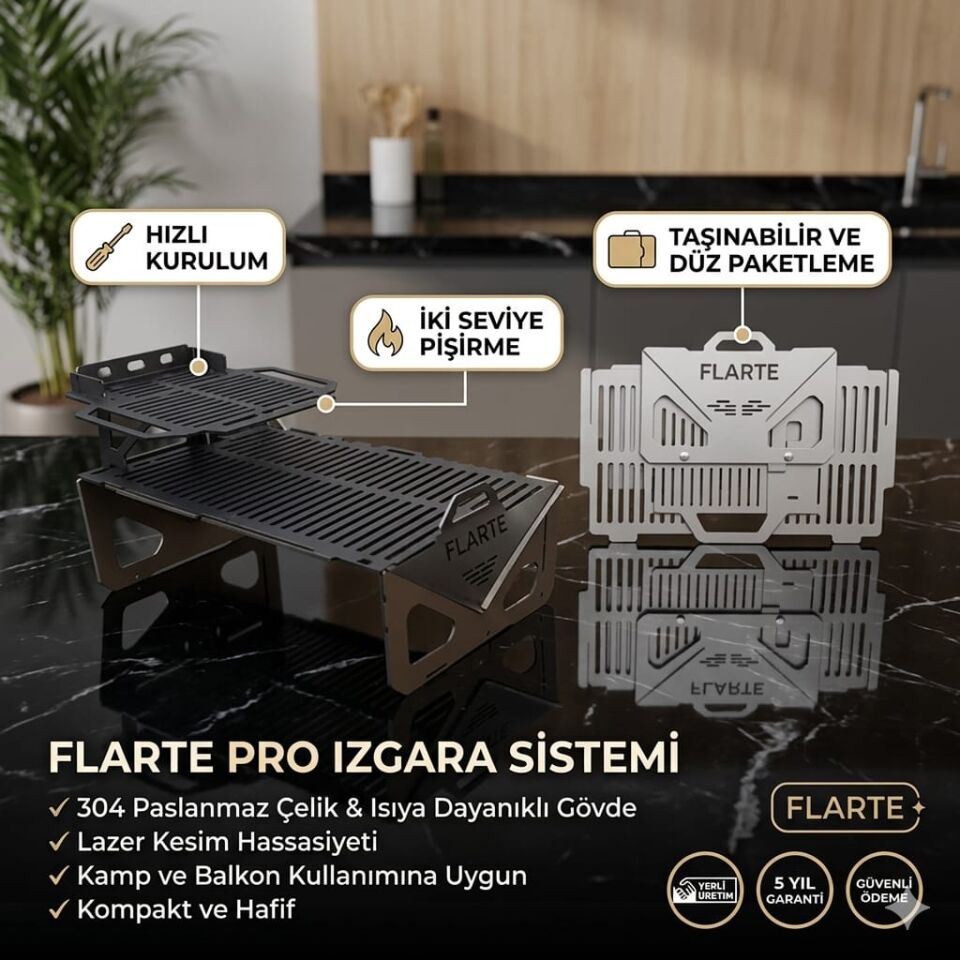 FLARTE Taşınabilir Çanta Mangal 30 x 50 Çelik Mangal