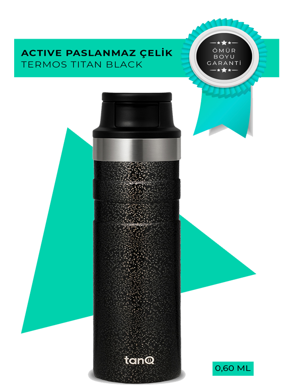 TanQ Ömür Boyu Garantili Active Paslanmaz Çelik Termos Titan Black 600ML