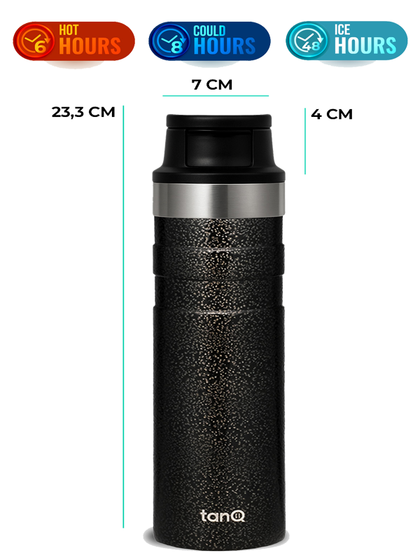 TanQ Ömür Boyu Garantili Active Paslanmaz Çelik Termos Titan Black 600ML