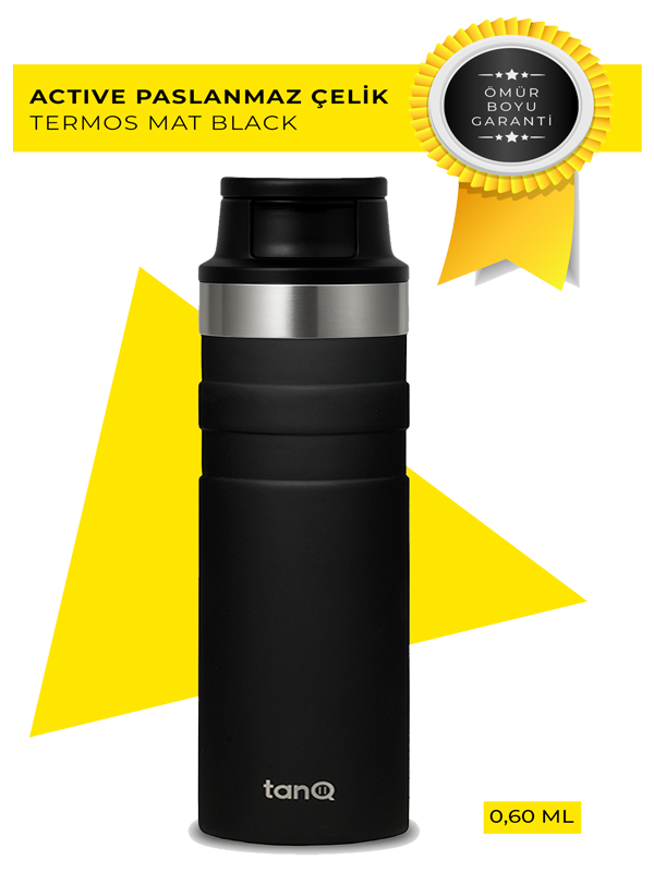 TanQ Ömür Boyu Garantili Active Paslanmaz Çelik Termos Midnight Black 600 ML