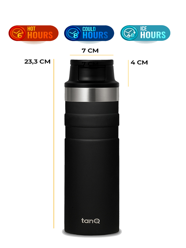 TanQ Ömür Boyu Garantili Active Paslanmaz Çelik Termos Midnight Black 600 ML
