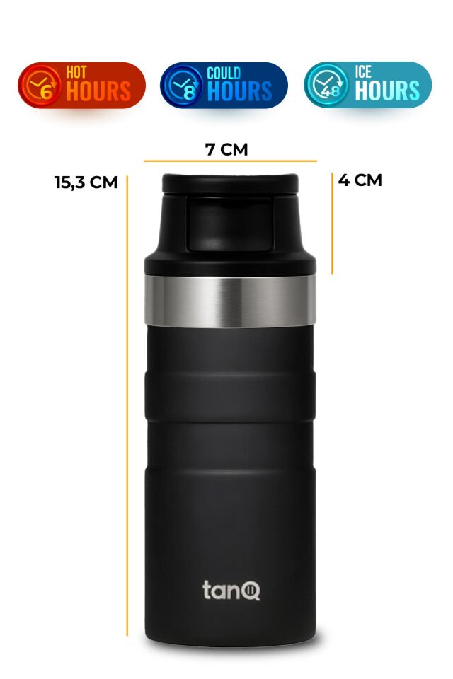 TanQ Ömür Boyu Garantili Active Paslanmaz Çelik Termos Midnight Black 350 ML