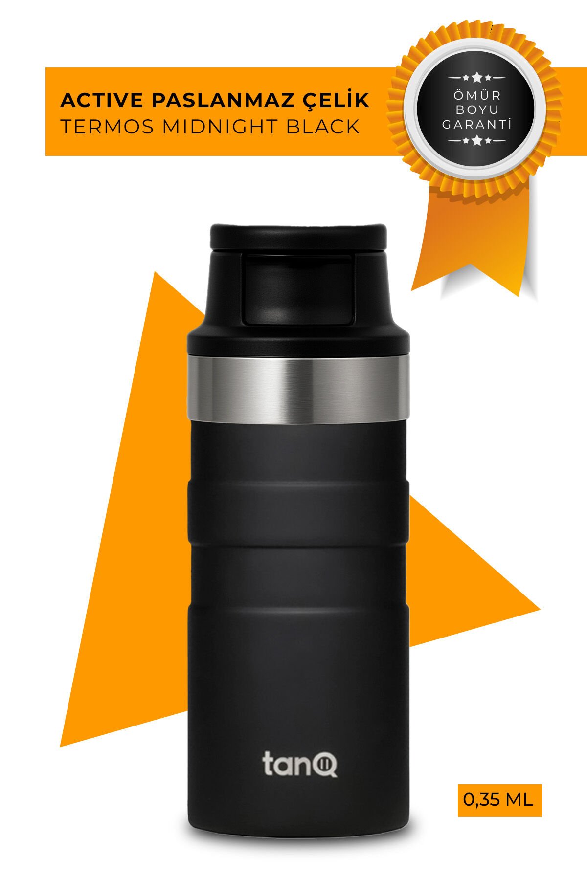 TanQ Ömür Boyu Garantili Active Paslanmaz Çelik Termos Midnight Black 350 ML