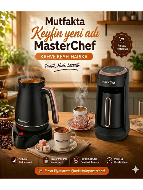 MasterChef Tekli Közde Türk Kahve Makinesi – 4 Fincan Kapasiteli Bol Köpüklü Kahve Makinesi