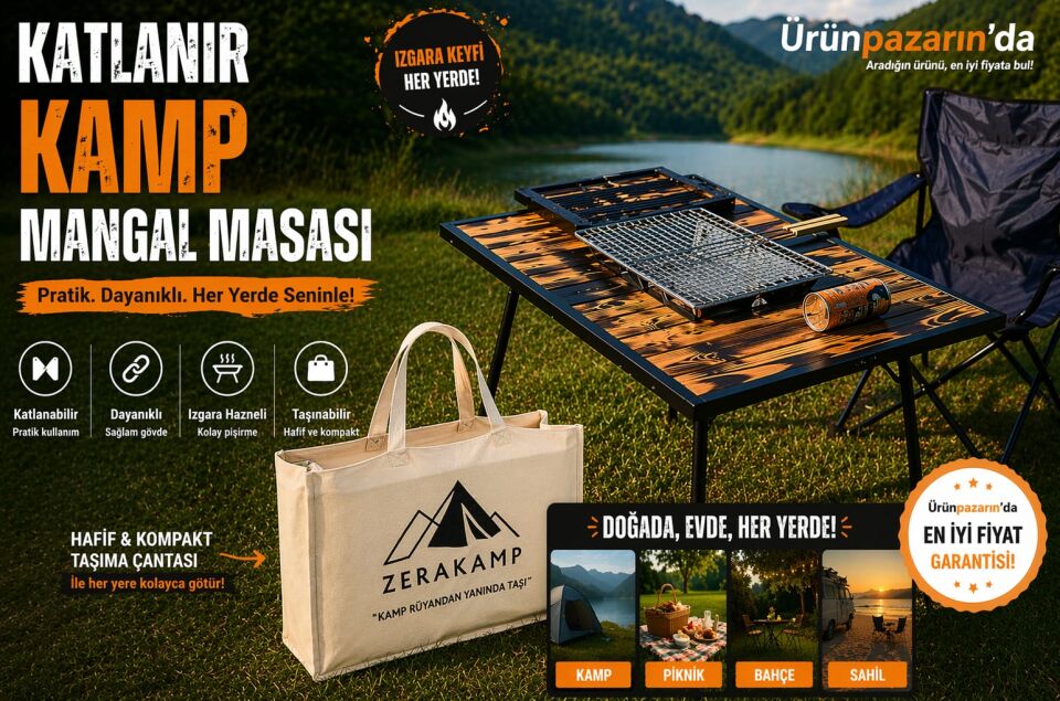 Katlanır Kamp Mangal Masası–Mangallı Taşınabilir Piknik Masası