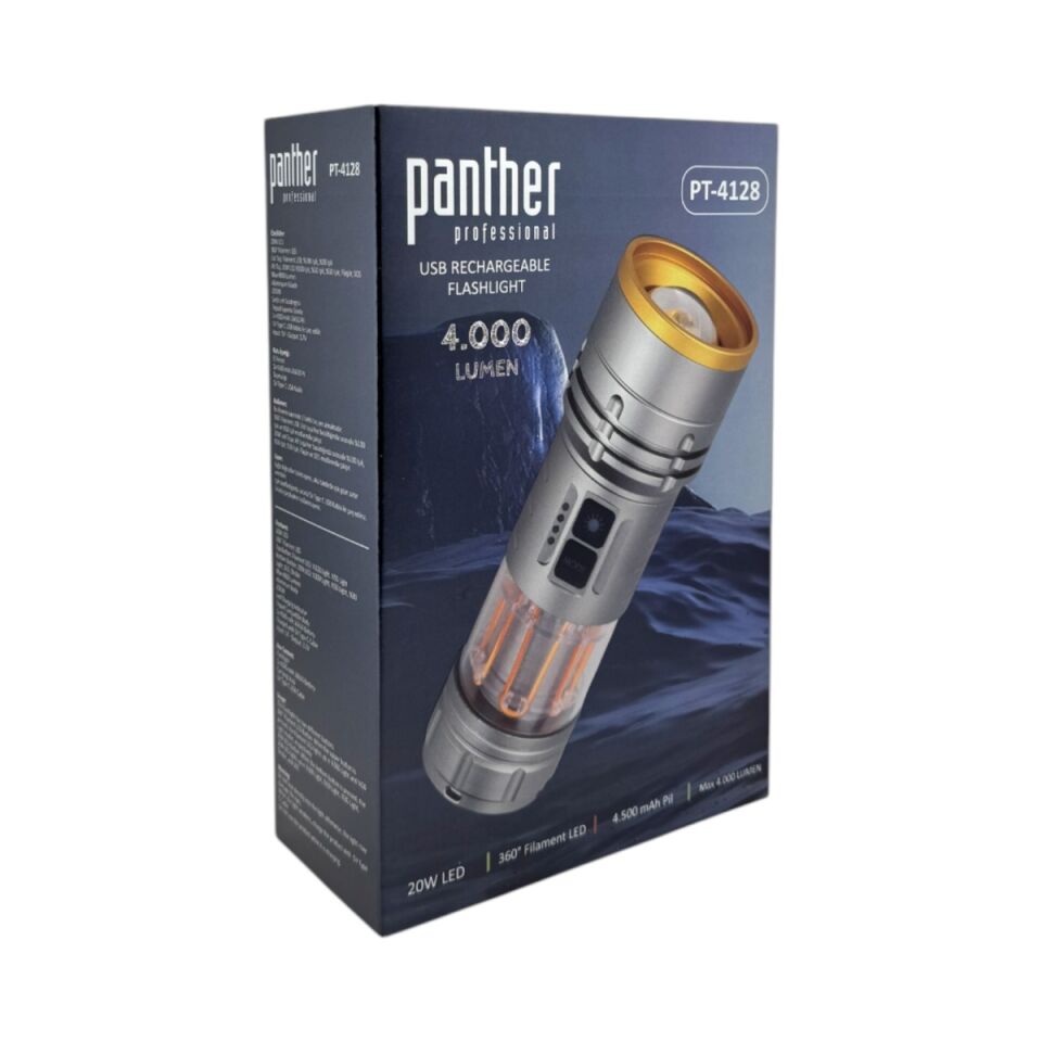Panther PT-4128 USB Şarjlı Profesyonel Çift LED El Feneri