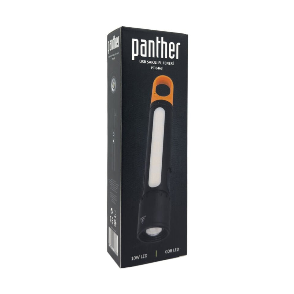 Panther PT-8463 USB Şarjlı Profesyonel Klipsli Çift LED El Feneri