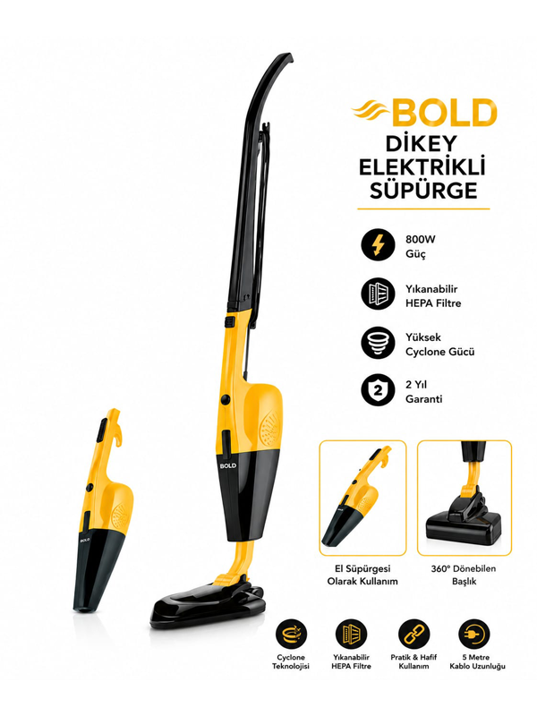 Bold Elektrikli Dik Süpürge Bold 800W