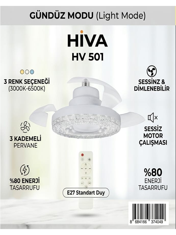 Hiva Hv-501 Gizli Pervaneli Led Ampul-Tavan Vantilatörü