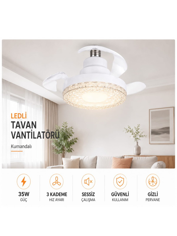 Hiva Hv-501 Gizli Pervaneli Led Ampul-Tavan Vantilatörü