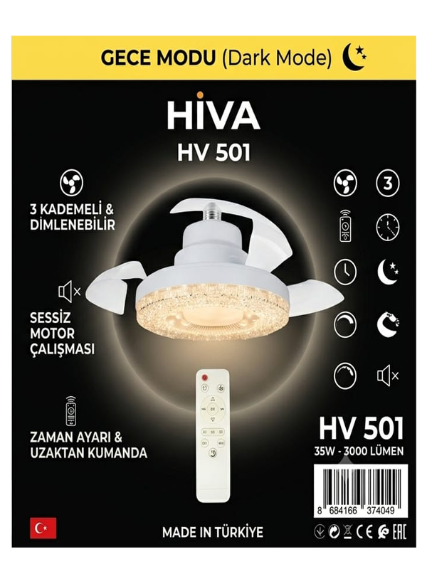 Hiva Hv-501 Gizli Pervaneli Led Ampul-Tavan Vantilatörü