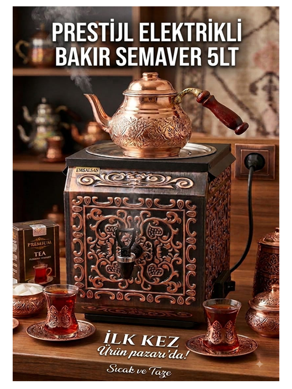 Emsalsan Prestij 5lt Elektrikli Bakır Semaver+Demlik Hediye