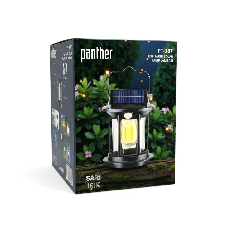 Panther PT-387 USB Şarjlı ve Solar Kamp Lambası